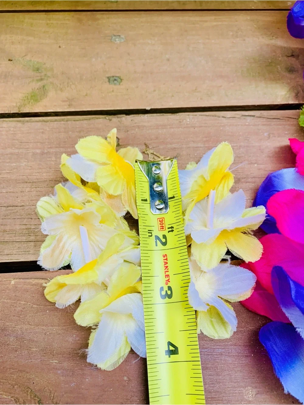 Vibrant Pink & Blue Tropical Flower Lei necklace with Yellow bracket style lei